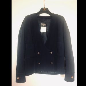 Chanel navy wool cocoon jacket with CC buttons